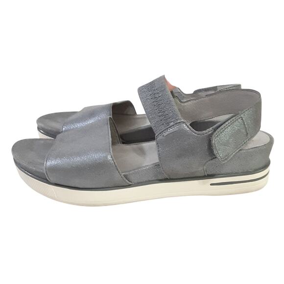 Eileen Fisher Somer Banded Sandals Slip On Slingback Metallic Silver Womens 8 - Picture 4 of 9